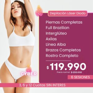CYBER – Piernas Completas + Full Brazilian + Interglúteo + Axilas + Línea Alba + Brazos Completos + Rostro Completo