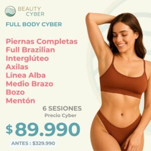 PACK FULL CYBER -  Piernas Completas + Full Brazilian + Interglúteo + Axilas + Línea Alba + Medio Brazo + Bozo + Mentón